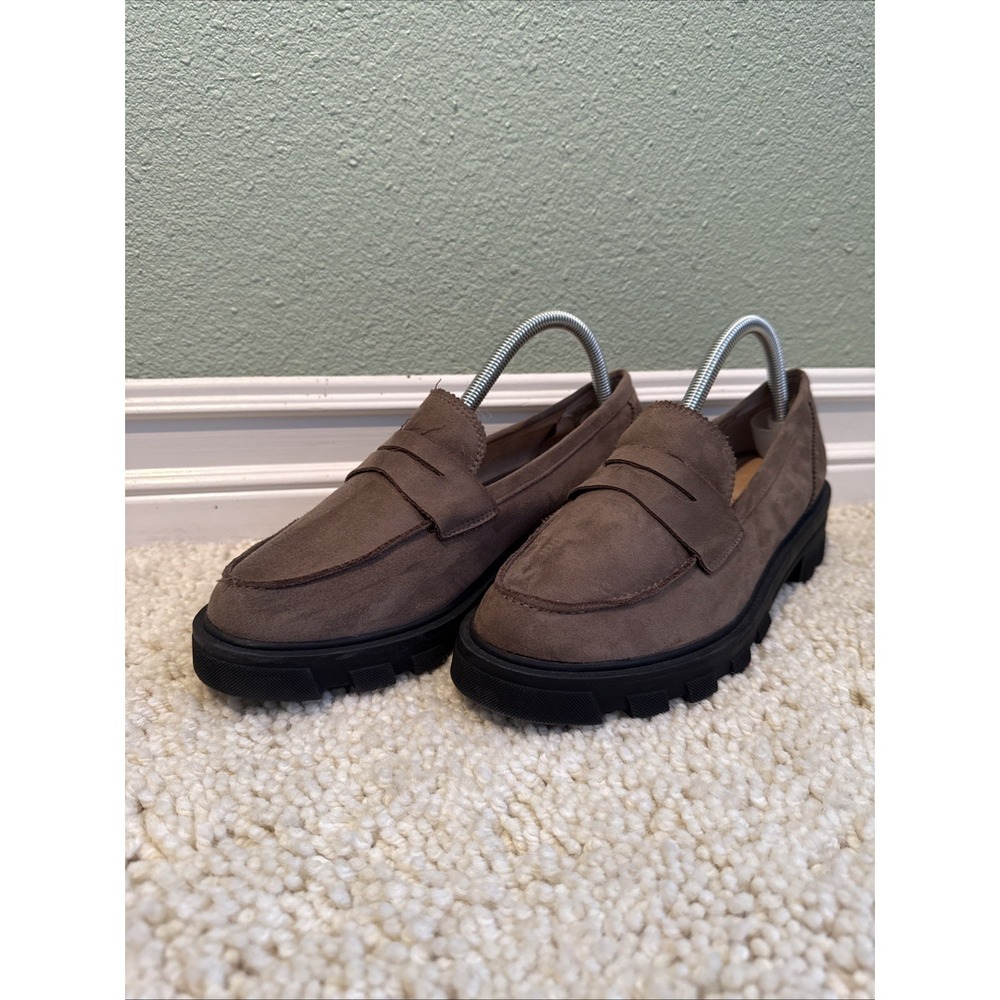 Crown Vintage Brown Faux Suede, Lug Sole Penny Loafers Academia,Classic Y2K 9 M